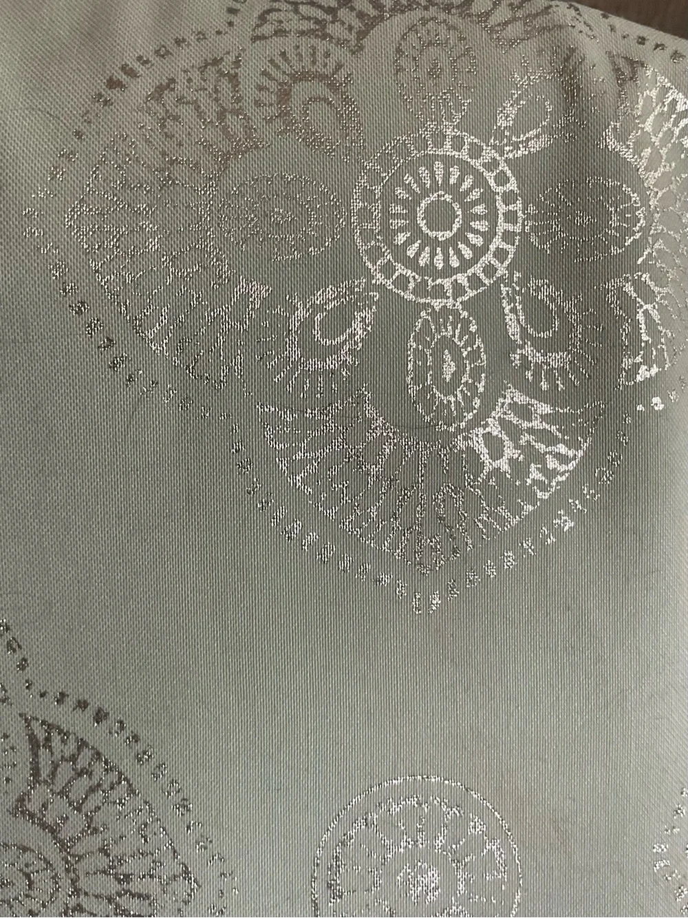 Elegant Soft Green 70” Table Runner with Silver Medallions & 5.5” Tassels